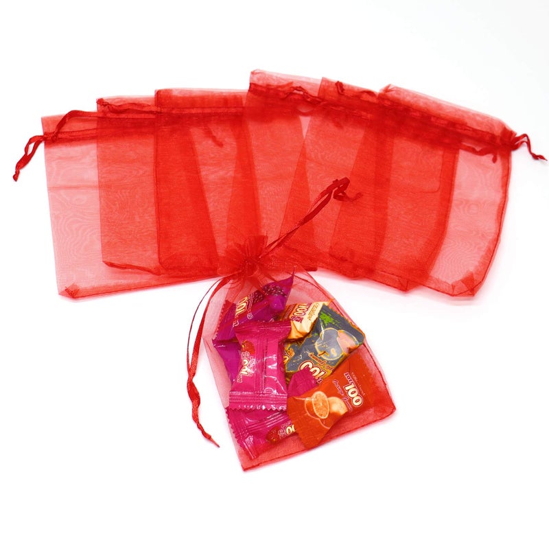 Bezall 50Pcs Red Organza Gift Bags 3x4 Inch, Small Mesh Drawstring Christmas Candy Bags, Baby Shower Party Favor Jewelry Pouches - Image 4